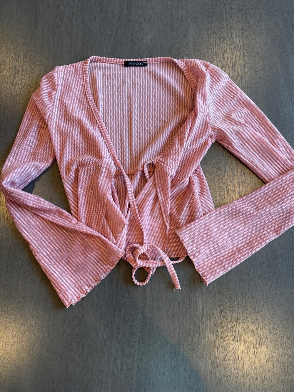 Papermoon Pink Ribbed Long Sleeve Tie-Front Top
